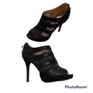 Dream Pairs Black Rhinestone Lace 4 1/2 Inch Glitter High Heels Size 10